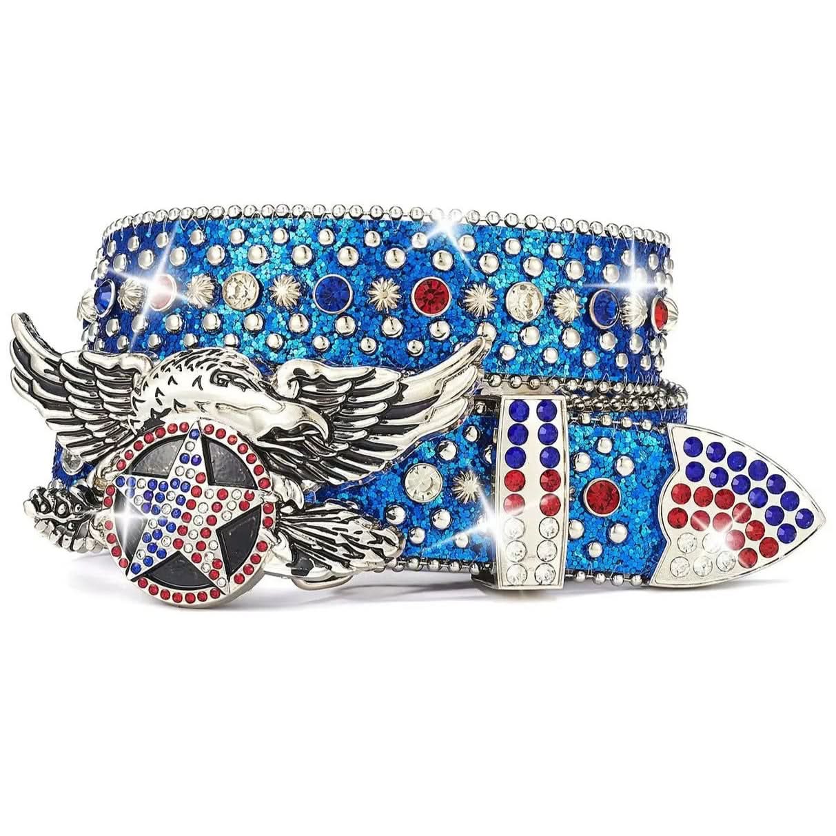 TRB American Eagle Rhinestone Belt - Red | Patriotic Crystal Studded