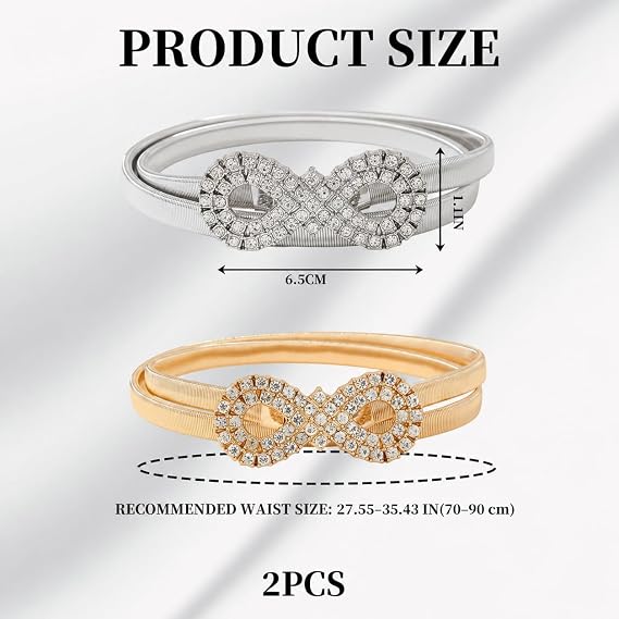 Rhinestone Infinity Buckle Belt Set - Silver & Gold, 2-Piece