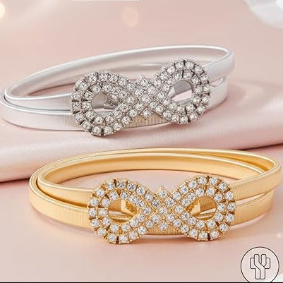 Rhinestone Infinity Buckle Belt Set - Silver & Gold, 2-Piece