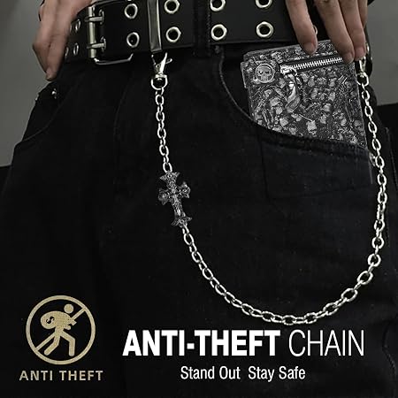 Unisex Gothic Skull Zip-Around Chain Wallet