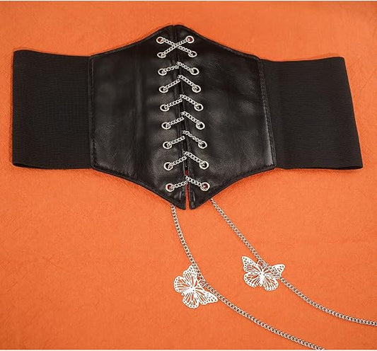 Wide Lace-Up Elastic Corset Waspie Belt - XS to Plus Size