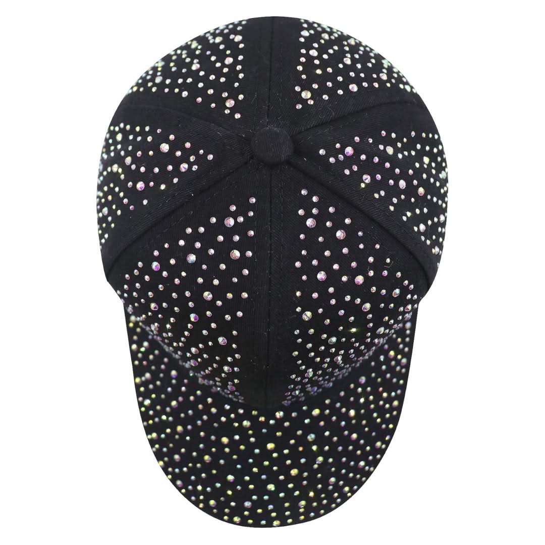 Women's Black Rhinestone Studded Baseball Cap - Adjustable & Breathable