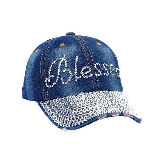 Women's Blessed Rhinestone Denim Baseball Cap – Trendy Sparkle
