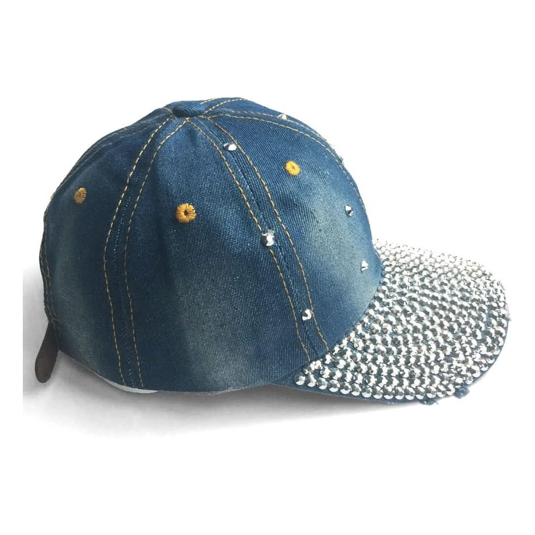 Women's Distressed Denim Butterfly Rhinestone Baseball Cap