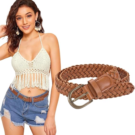 Women's Skinny Braided Belt - Antiqued Copper Buckle