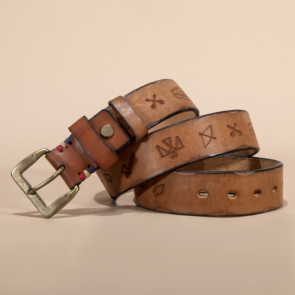 Men’s Vegetable Tanned Cowhide Leather Belt with Brass Buckle