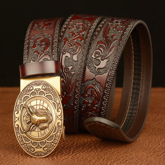 Western Ratchet Belt - Adjustable Fit Plaque Buckle