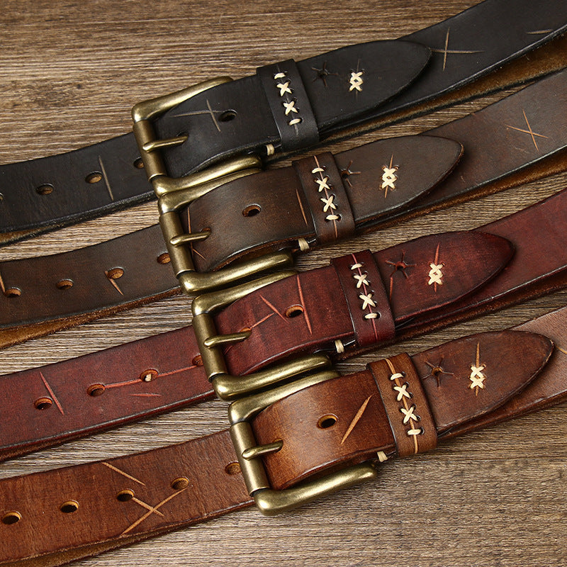Washed-Out Vintage Cow Leather Pin Buckle Jeans Belt