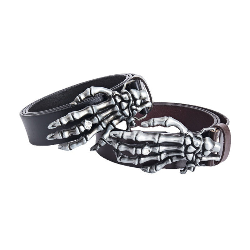 Skull Claw Buckle Genuine Leather Rider Belt