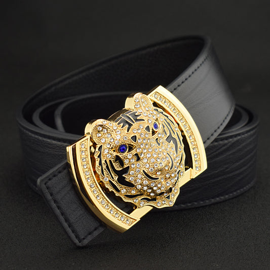 Western Cowhide Leather Belt - Tiger Style Statement Buckle