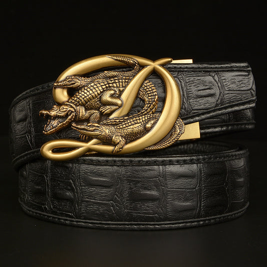 Western Cowhide Auto Belt - Crocodile Buckle Style