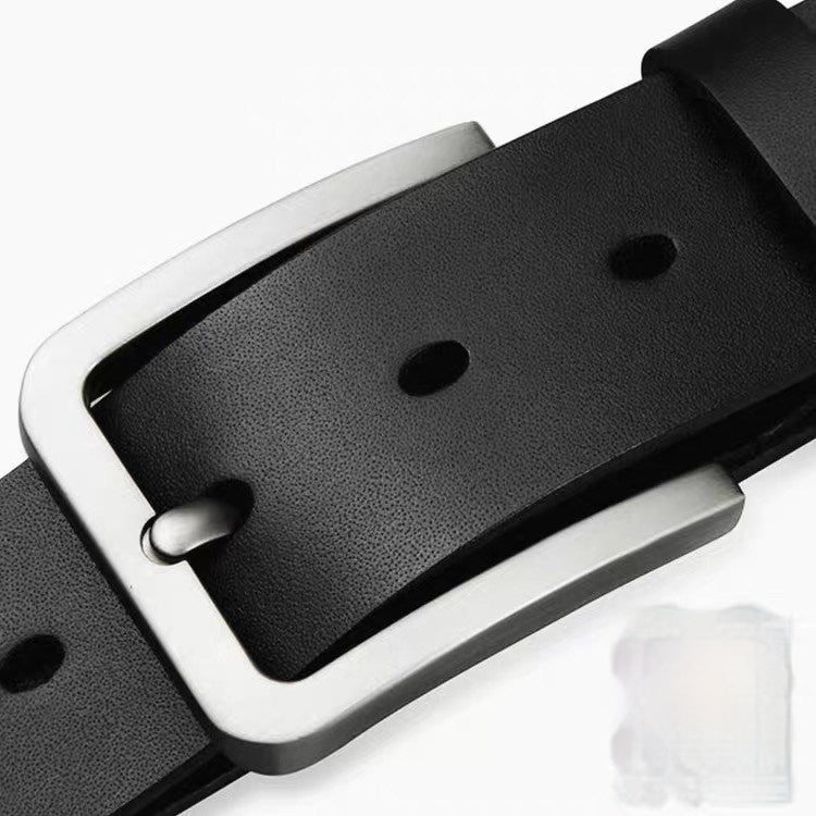 Cowhide Men’s Casual Pin Buckle Belt – Durable Leather Design