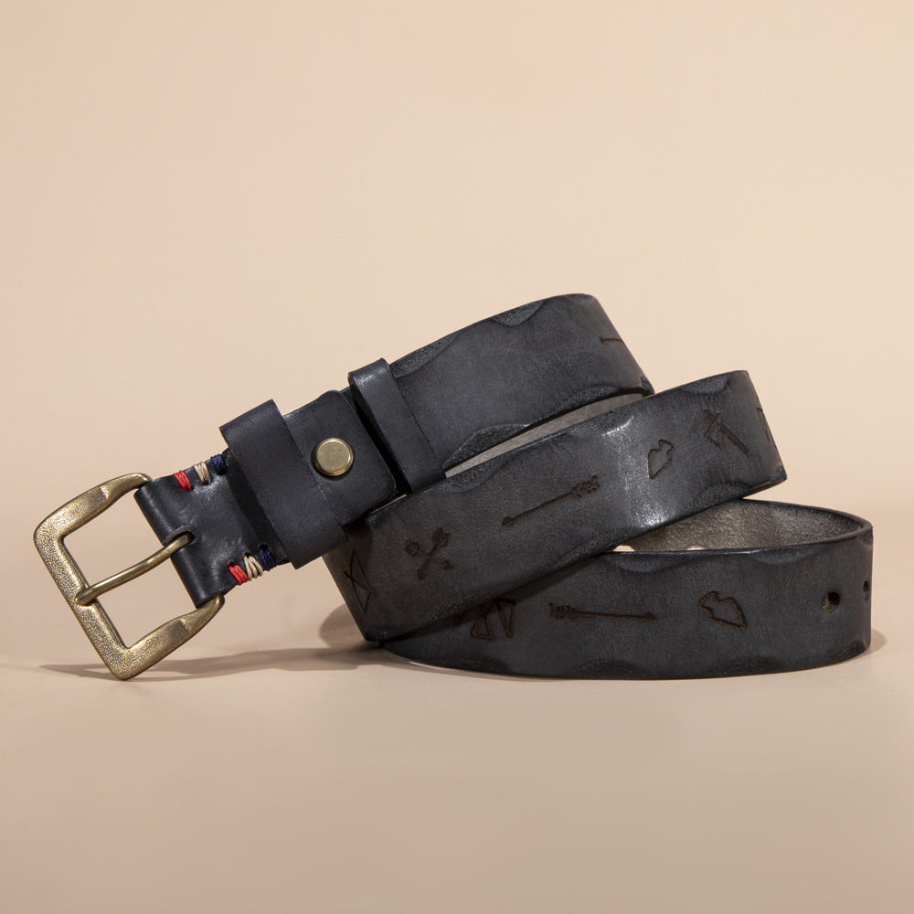 Men’s Vegetable Tanned Cowhide Leather Belt with Brass Buckle
