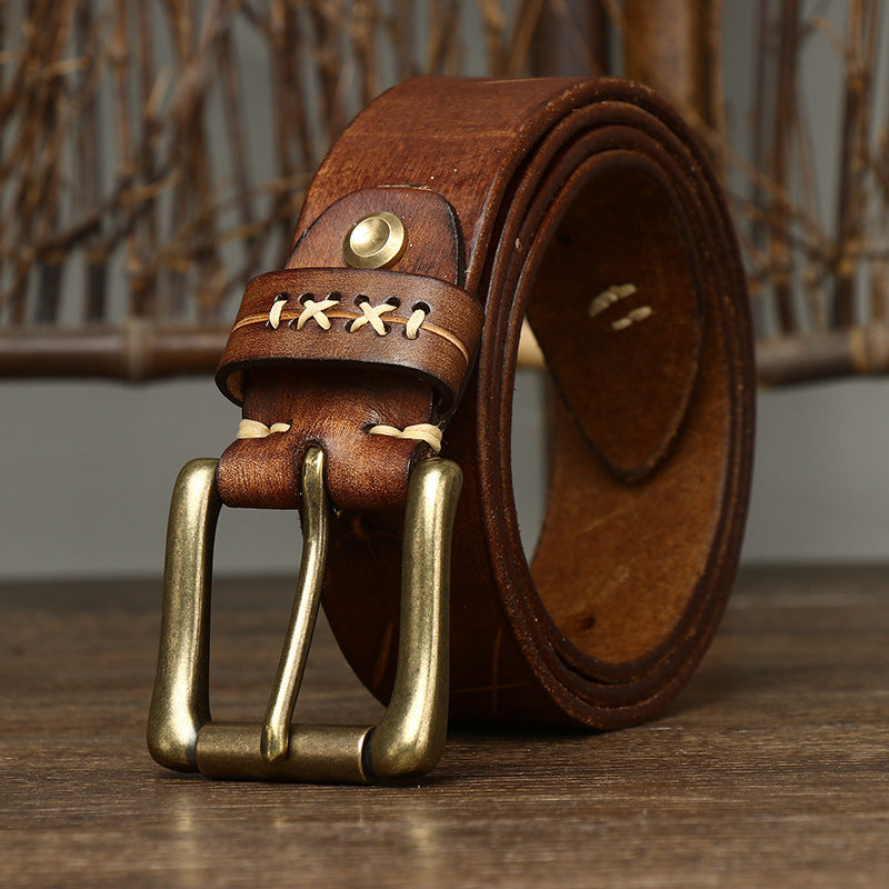 Washed-Out Vintage Cow Leather Pin Buckle Jeans Belt