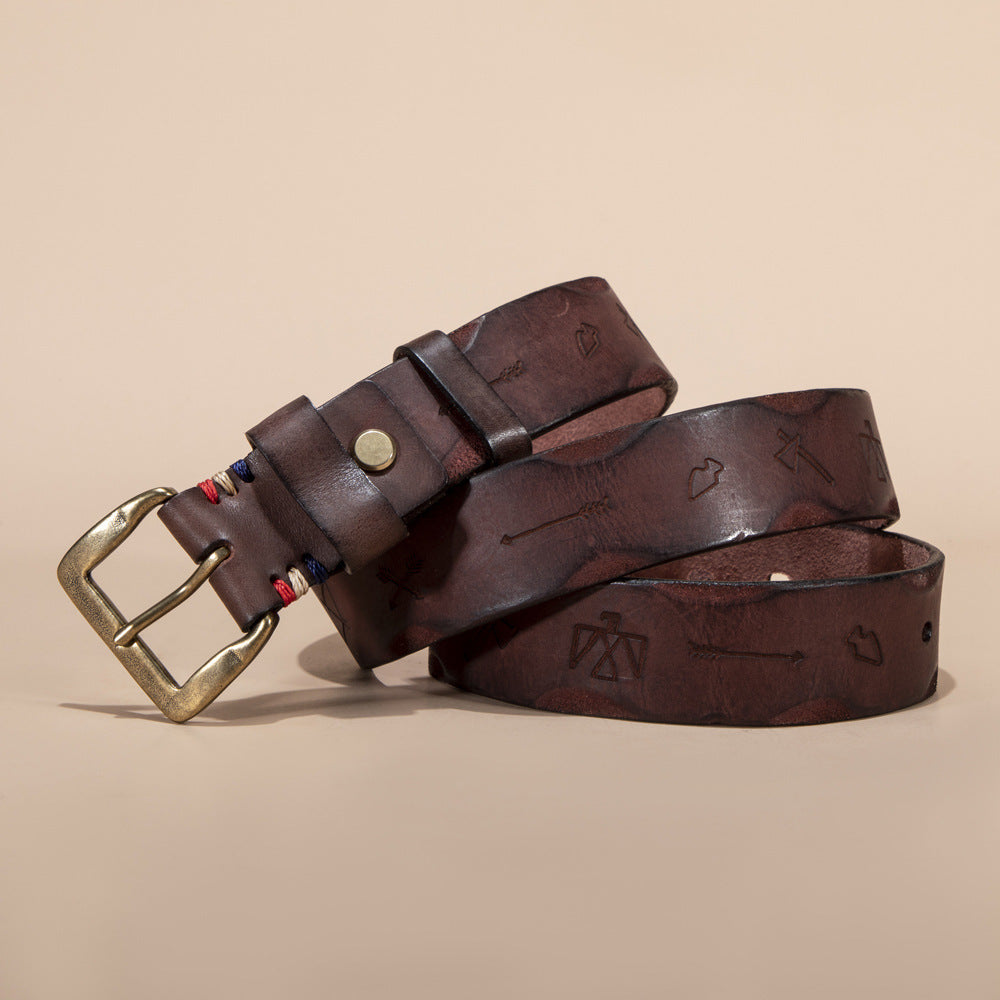 Men’s Vegetable Tanned Cowhide Leather Belt with Brass Buckle