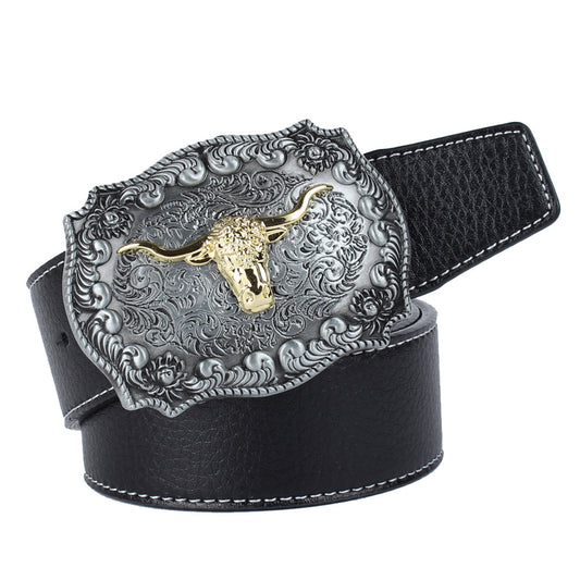 Western Leather Belt - Floral Heart Buckle Statement