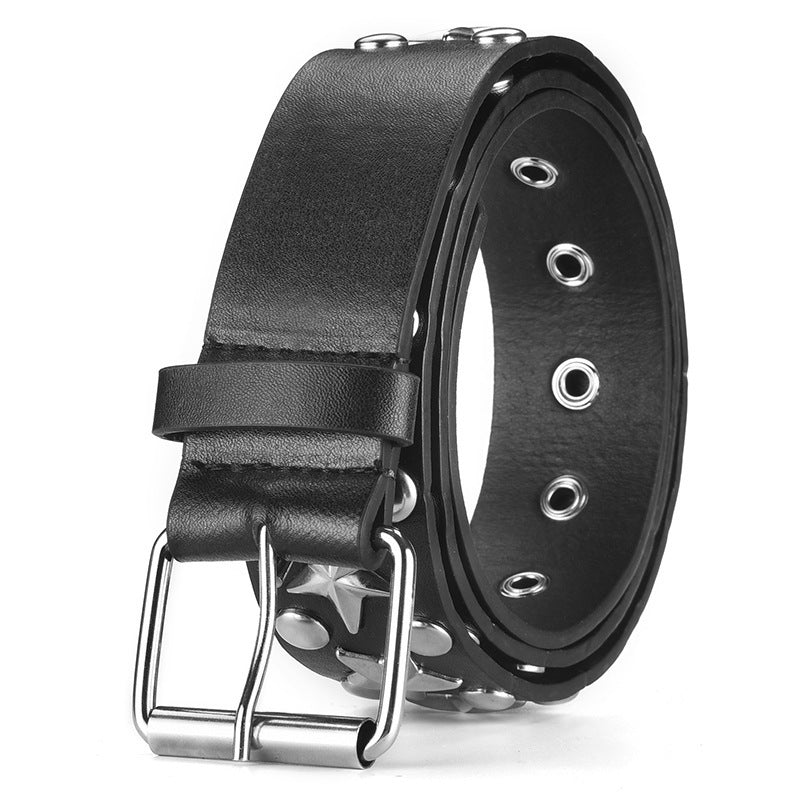 Star Eyelet Wide Faux Leather Biker Belt
