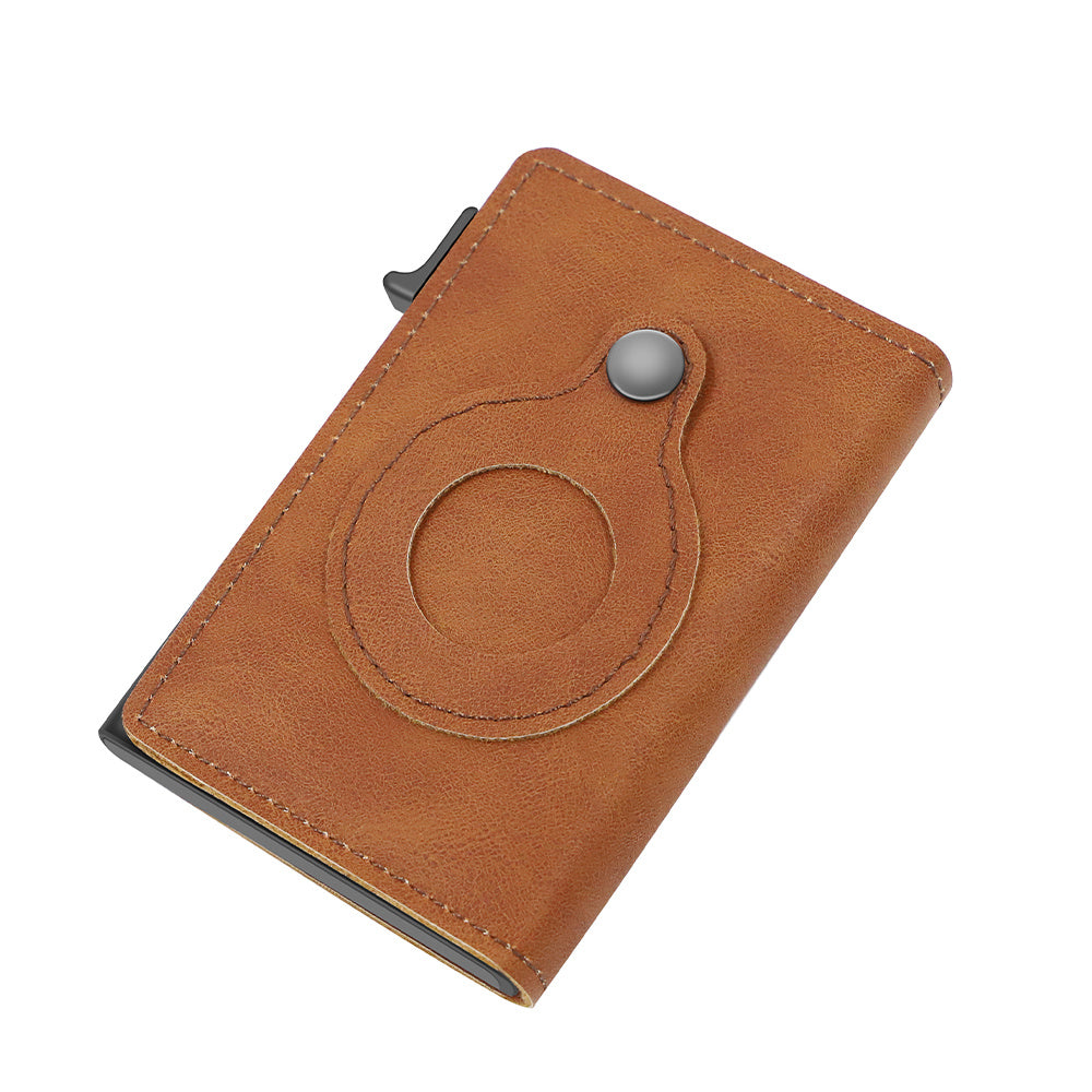Slim PU Leather Credit Card Holder Wallet with AirTag Slot and RFID Blocking