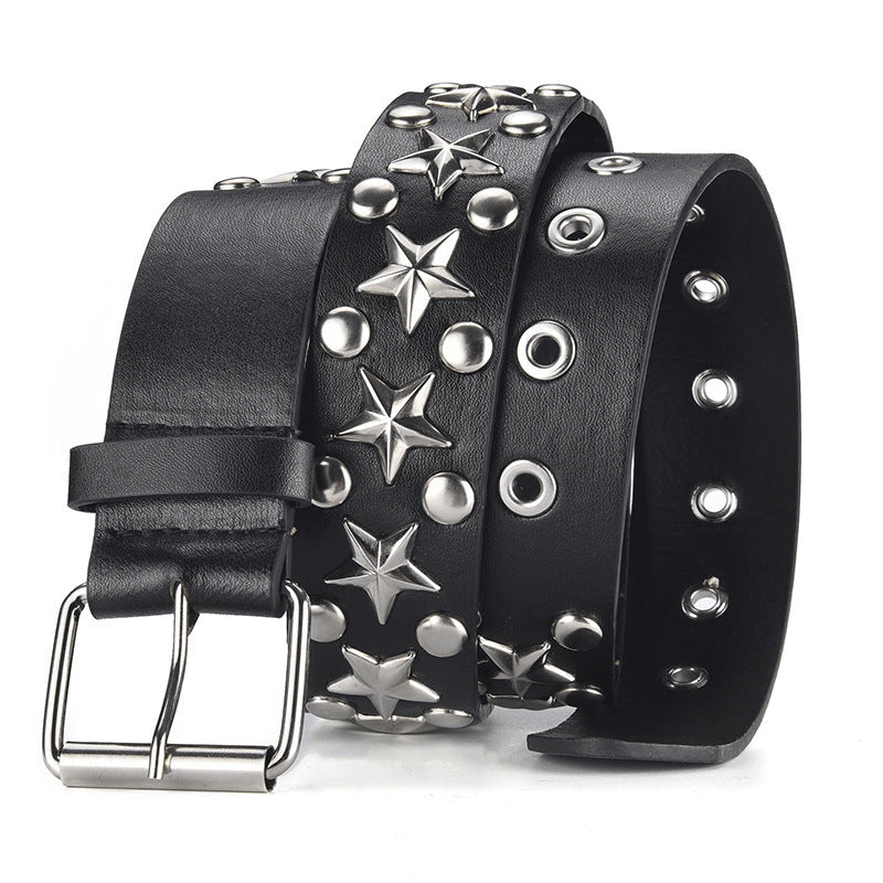 Star Eyelet Wide Faux Leather Biker Belt