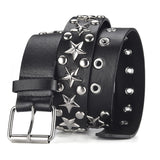 Star Eyelet Wide Faux Leather Biker Belt
