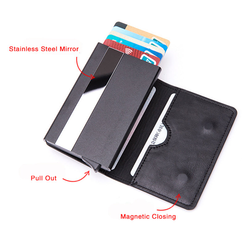 Carbon Fiber RFID Blocking Wallet – Slim Minimalist Metal Card Holder for Men & Women, Double-Sided Credit Card Case with Magnetic Closure
