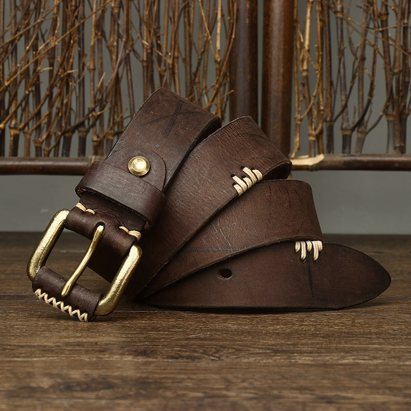 Handmade Retro Cowhide Leather Belt for Men
