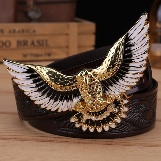 Western Eagle Leather Belt - Bold Statement Buckle