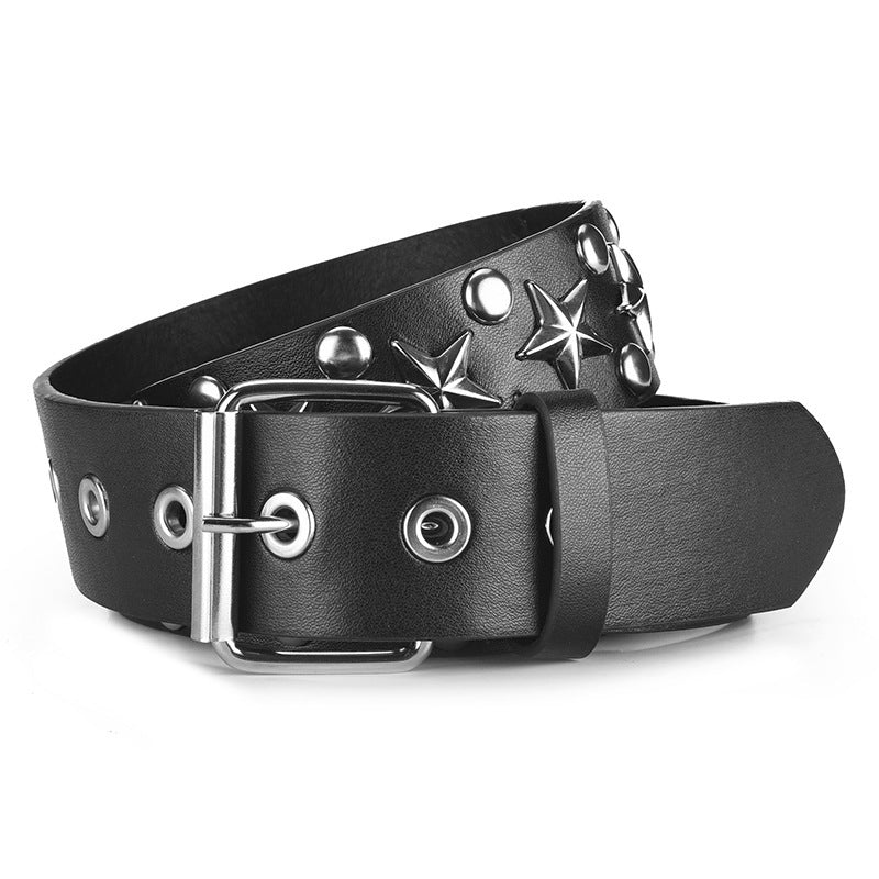 Star Eyelet Wide Faux Leather Biker Belt