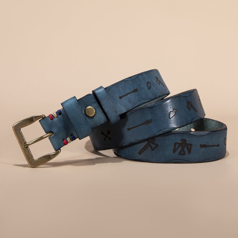 Men’s Vegetable Tanned Cowhide Leather Belt with Brass Buckle