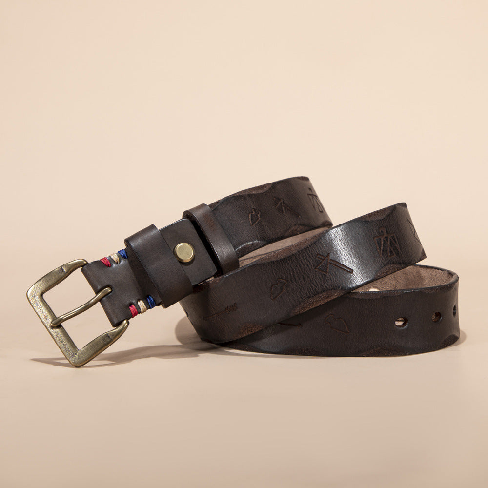 Men’s Vegetable Tanned Cowhide Leather Belt with Brass Buckle