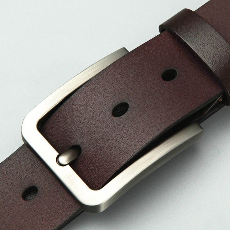 Cowhide Men’s Casual Pin Buckle Belt – Durable Leather Design
