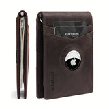 Men’s Genuine Leather Slim Bifold Wallet with Airtag Holder, RFID Blocking, Front Pocket Wallet
