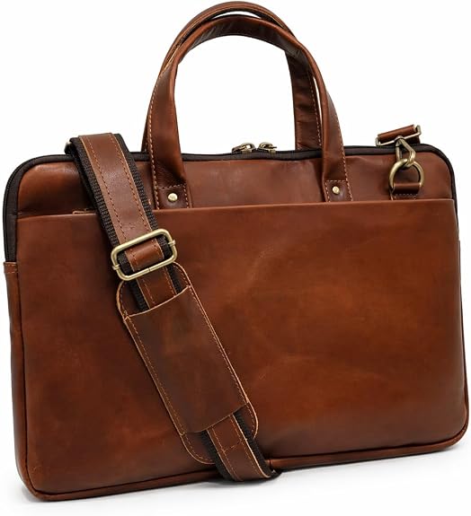 Distressed Leather 3-Compartment Laptop Bag – 15.5"