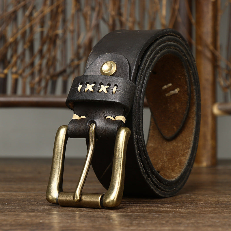 Washed-Out Vintage Cow Leather Pin Buckle Jeans Belt
