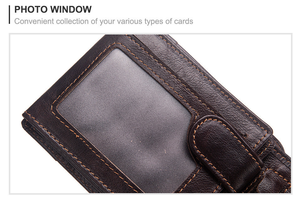 Men’s Multi-Card Real Cowhide Leather Anti-Magnetic Tri-Fold Wallet With Retro European And American Style