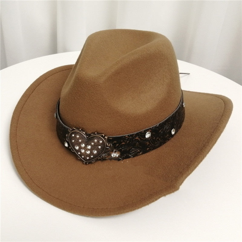 Women's Western Cowboy Hat Love Decorative Chain Top Hat