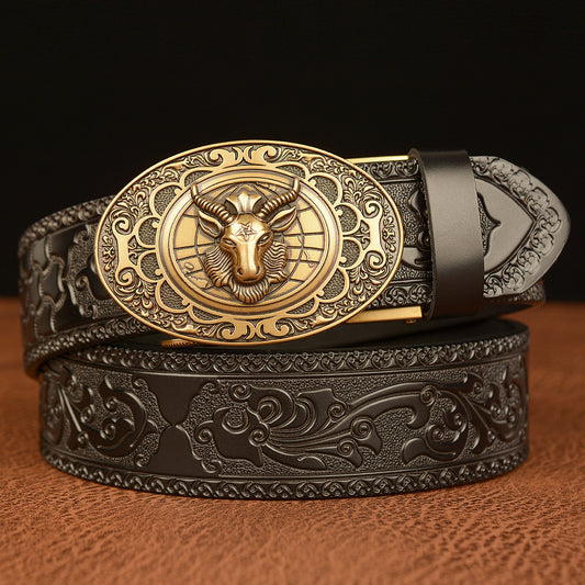 Western Ratchet Belt - Adjustable Fit Plaque Buckle