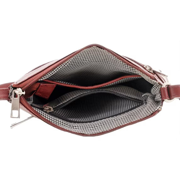 Women's Red Genuine Cowhide Leather Crossbody Bag with 60 in Strap