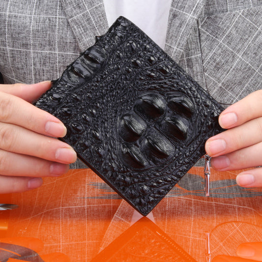 Horizontal & Vertical Leather Wallet for Men – Crocodile Pattern Embossed Genuine Cowhide Business Wallet