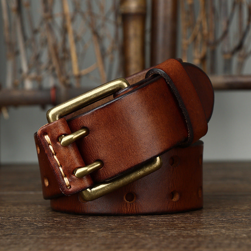 Men’s 1.5 Inch Double Prong Leather Jeans Belt