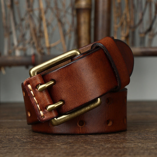 Workwear Leather Jeans Belt - Double Prong Strength