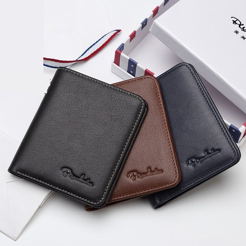 Men’s Short Genuine Leather Ultra-Thin Slim Wallet | Soft Business Style