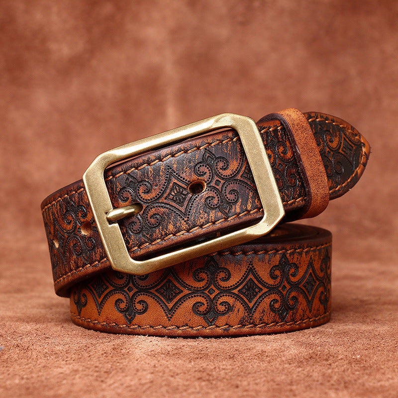 Carved Double-Sided Cowhide Leather Belt