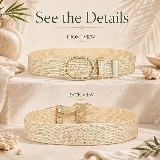 Women's Gold Gilded Raffia Stretch Belt – Boho