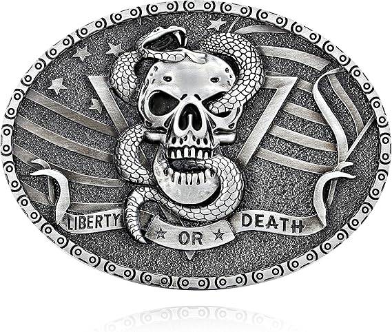Kneeling Man Cross Skull Belt Buckle – American Flag Detail