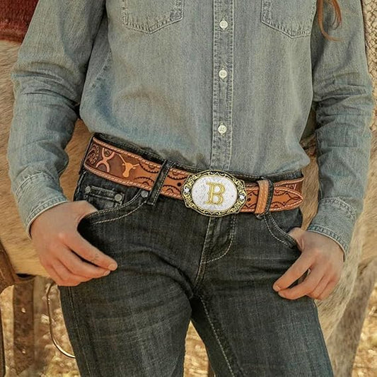 Western Initial Letter Belt Buckle – Personalized Cowboy Style