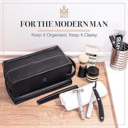 Men's Rigid-Wall Waterproof Leather Shave Kit