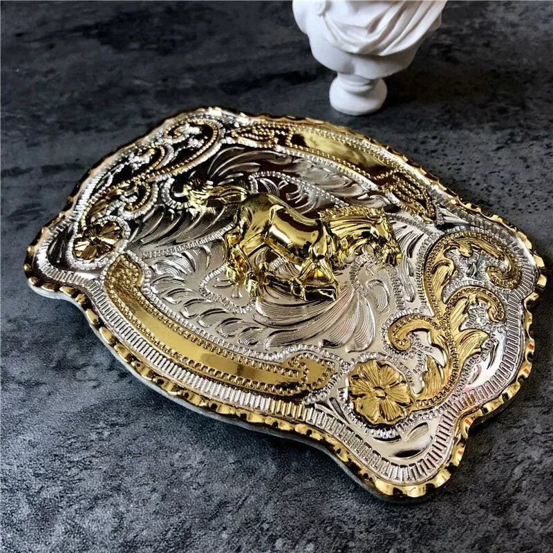 Western Rodeo Bull Rider Belt Buckle for 40mm Straps, Silver & Gold