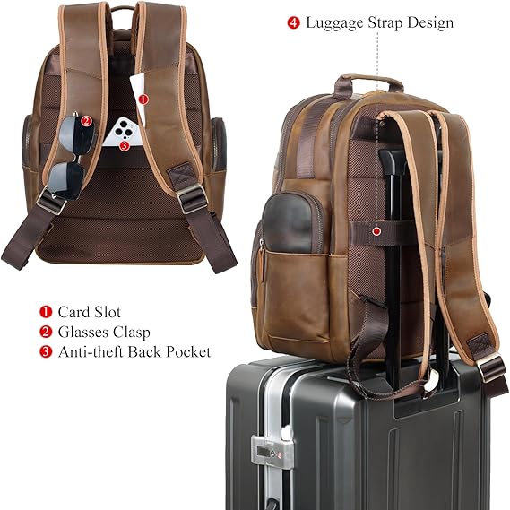 Men's Thick Cowhide Leather Travel Daypack – 15.6