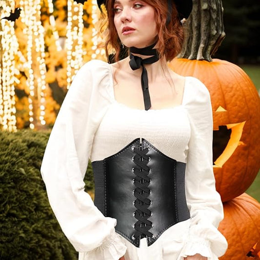 Women's Vintage Elastic Leather Corset Belt – Brown